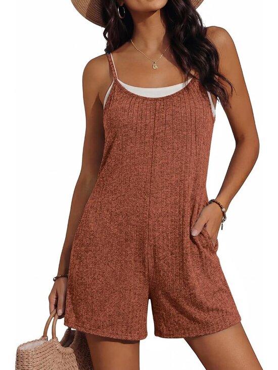 Pants - Women's Caramel Summer Casual Loose Sleeveless Overall Adjustable Short Romper